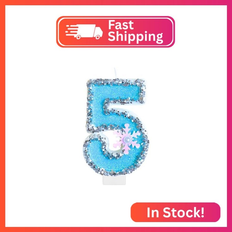 CasaPopz Frozen Birthday Number Candles for Cake, Blue Number 5 Candle, 5th Froz
