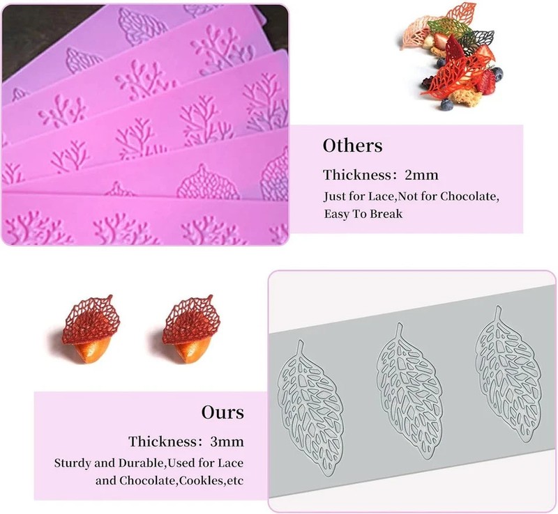 5PCS Leaf Molds Silicone Baking Fondant Tuile Molds, Hollow 3D Coral Branch Leaf gallery