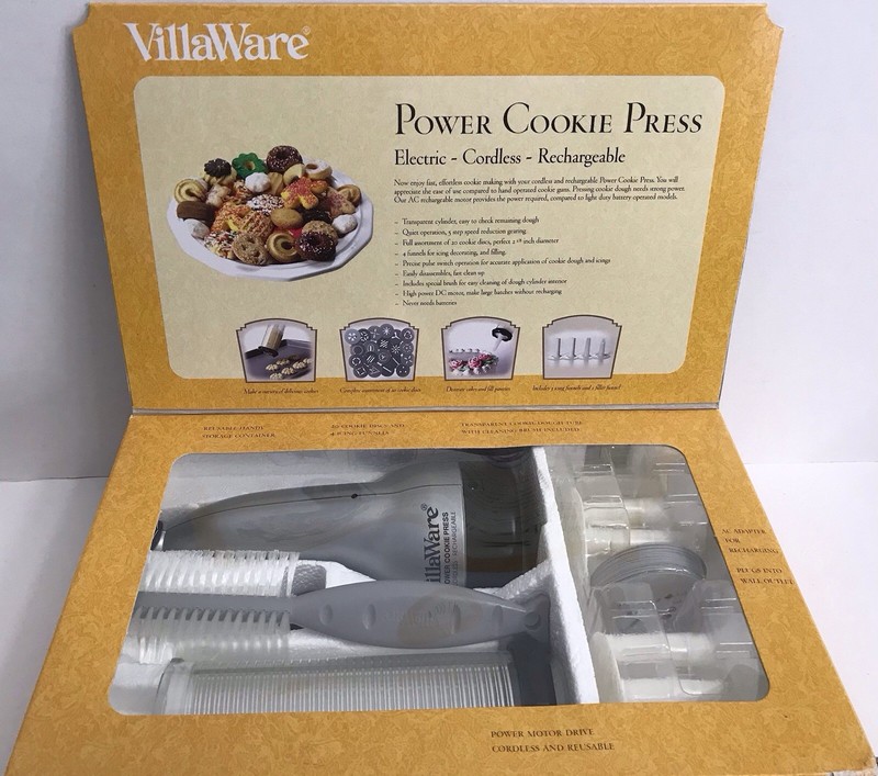 VillaWare Cookie Press Cordless Rechargeable 20 Cookie Discs 4 Icing Tips *Read*