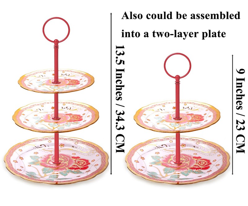 15 Inches 3-Tier Cupcake Red Stand Hardware Fittings, Metal Mold Round Holder... gallery