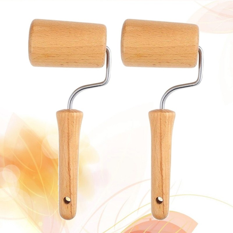 2 Pcs Rolling Pin for Baking Nonstick Dough Roller with Wood Base gallery