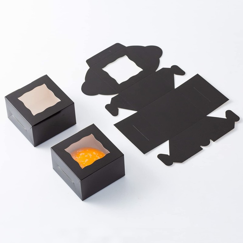100 PCS Paper Cookie Boxes Window Small Bakery Cake Black 4x4x2.5 Inch Treat gallery