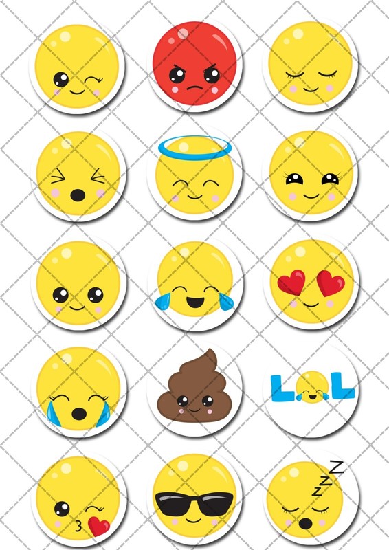 Emoji Emoticon Smiley Face Pre-cut Edible Cupcake or Cookie Toppers gallery
