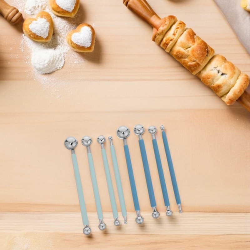 8pcs Metal Ball Fondant Dotting Tool - Double-Ended Modeling Stylus - Flower gallery