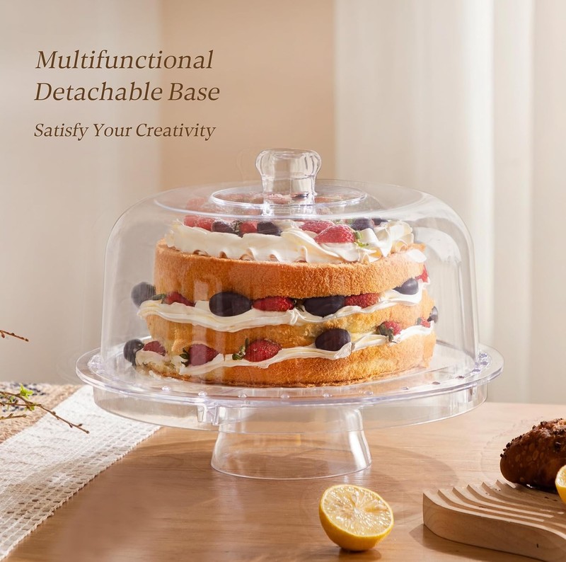 Cake Stand W/ Acrylic Dome Cover 12.2" Multifunctional Serving Cookie Platter gallery