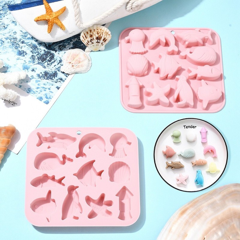 2x Silicone Sea Animal Mold Ocean Fish Starfish Dolphins Mold for Cake Chocolate gallery