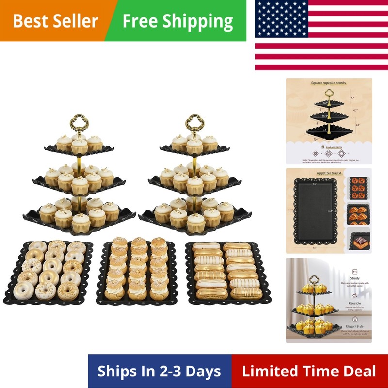 5 Piece Cake Stand Set with 2 x Large 3-Tier Cupcake Stands, 3 x Appetizer Tr…