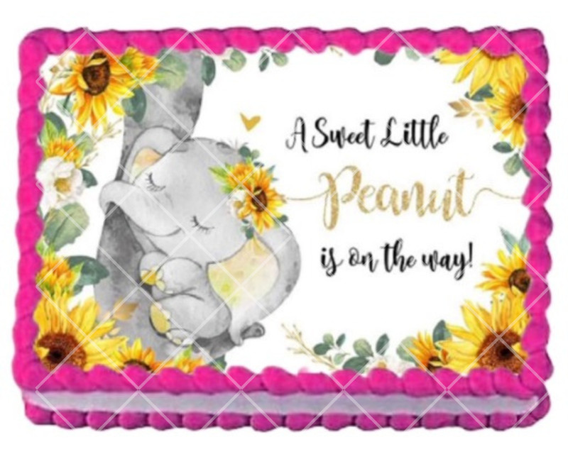 Sunflower Baby Sweet Little Peanut Elephant Edible Image Baby Shower Cake Topper