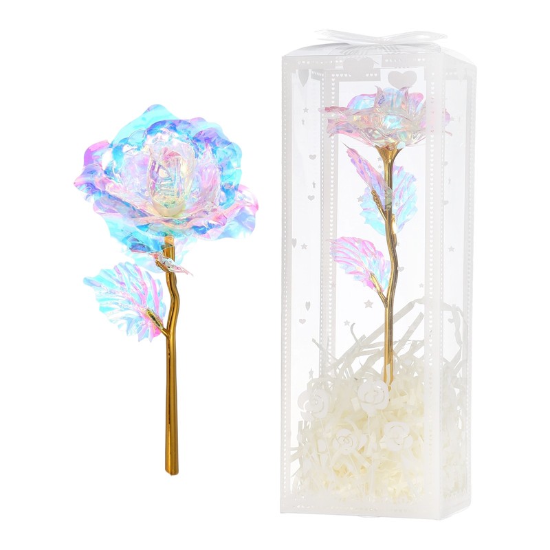24K Colorful Gold Rose, Artificial Roses Flowers with Gift Box, Rainbow White