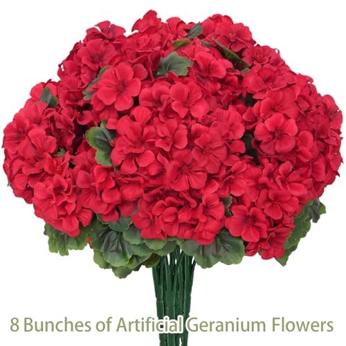 8 Pcs Artificial Geraniums Flowers for Outdoor Spring Summer Geraniums Red gallery