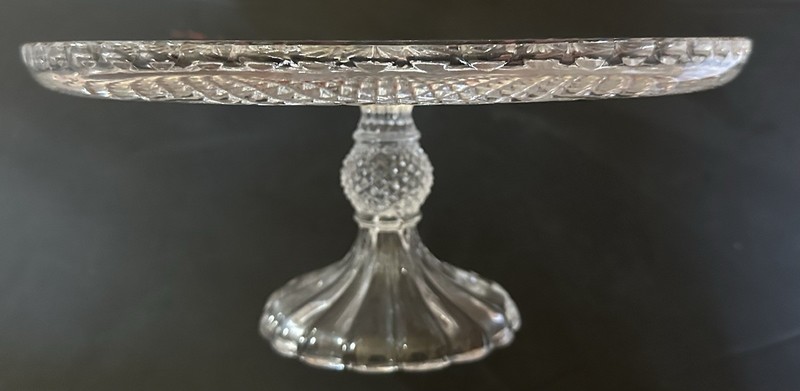 Elegant Glass Clear Pedestal Cake Stand Pineapple Pattern Diamond Ball Stem VG gallery