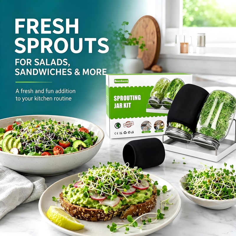 Premium Sprouting Jar Kit, 2Pack Wide Mouth Mason Jars with Mesh Sprouting Li... gallery