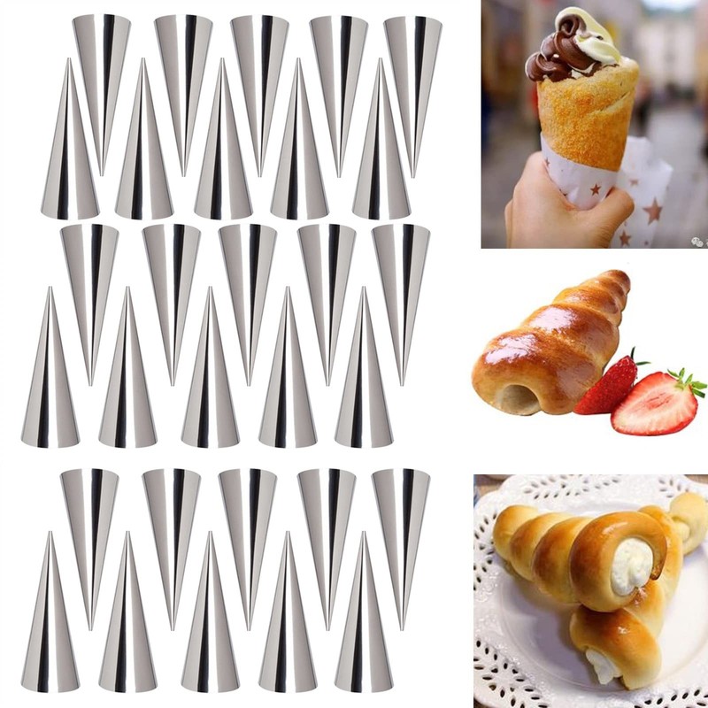 30 Pack Non Stick Large Cream Horn Molds, 5in Stainless Steel Pastry Roll
