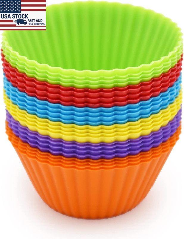 24 Pack Reusable Silicone Cupcake Liners Non Stick Muffin Baking Cups BPA Free