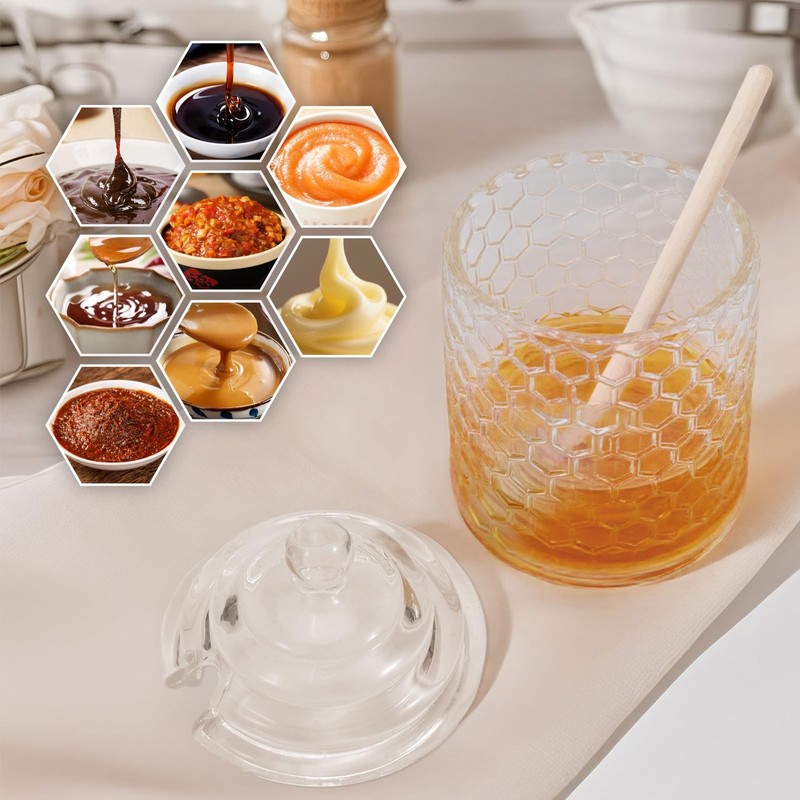 9 oz Clear Crystal Glass Honey Pot with 2 Dipper Sticks - No Drip Honey Dispe... gallery