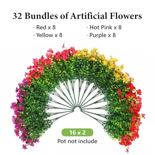 32 Bundles Artificial Flowers for 32 pcs Red+hot Pink+yellow+purple gallery