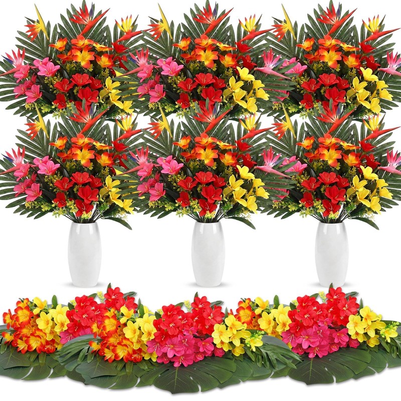 Hotop 8 Set/ 32 Pcs Artificial Tropical Flower Bouquets Bulk For Hawaii