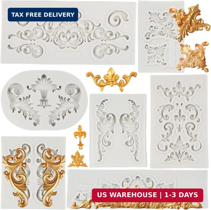 Baroque Style Curlicues Scroll Lace Fondant Silicone Mold Filigree Mold 3D Sculp