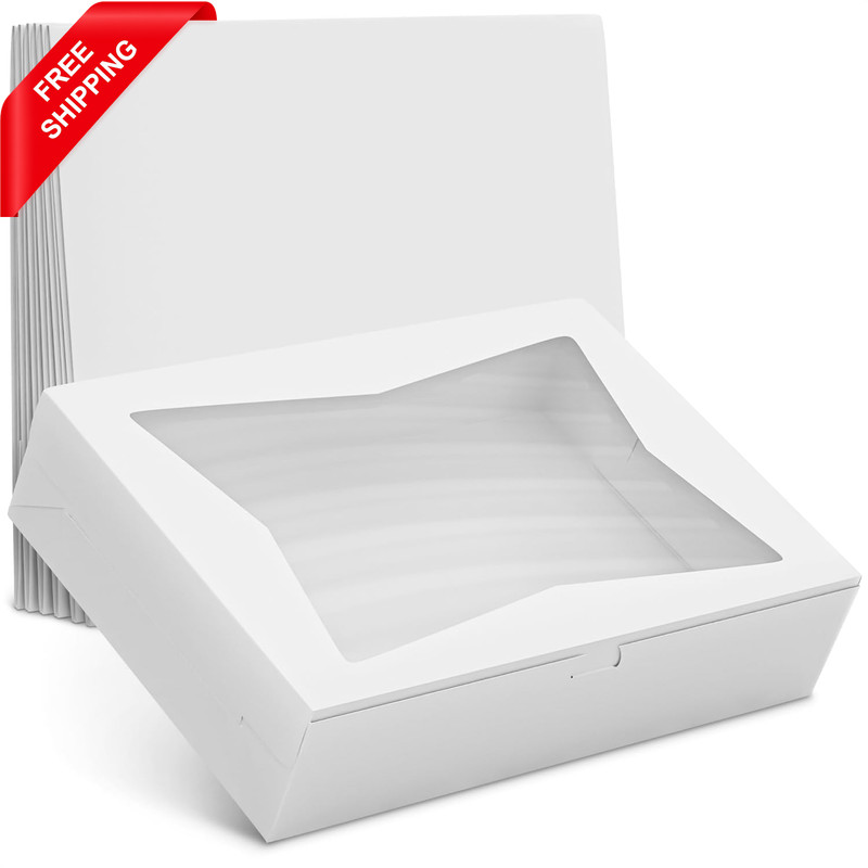 10 Pcs Half Sheet Cake Boxes, 19 X 14 X 4 Inch with Window, White | Bakery Boxes