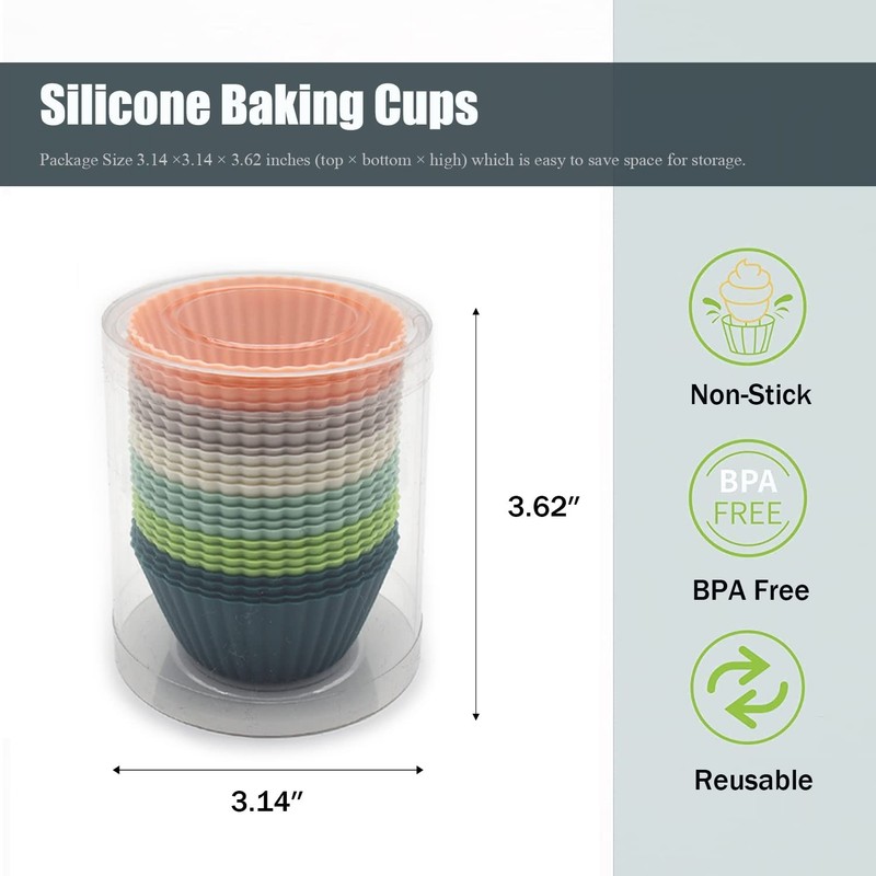 Reusable Silicone Cupcake Baking Cups 24 Pack 2.75 inch Non-stick Muffin Liners gallery