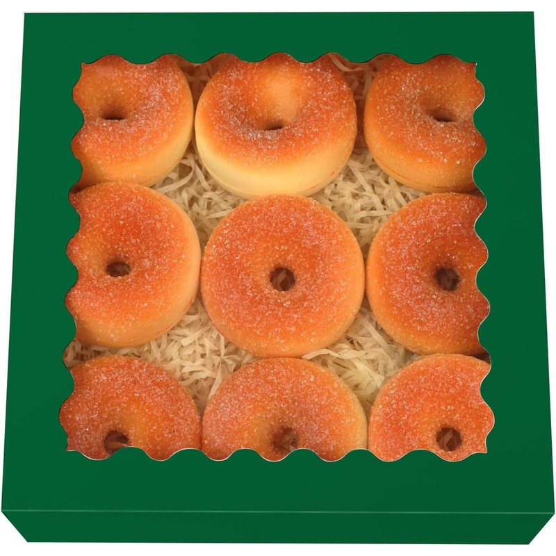 30 PCS Green Pastry Box With Window 8x8x2.5 Inch Donut Pie Bakery Container