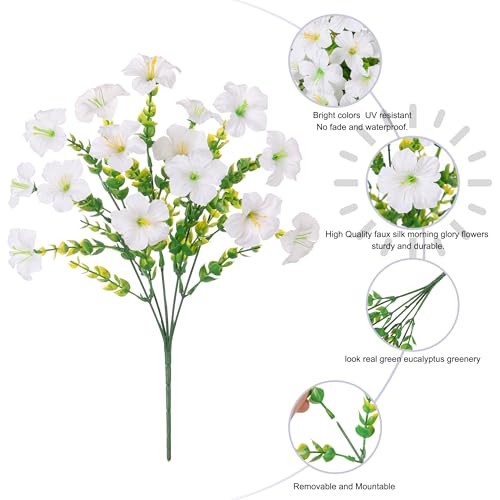 Artificial Flowers for Outdoors Decoration, 20 Bundles Faux Morning Glory White gallery