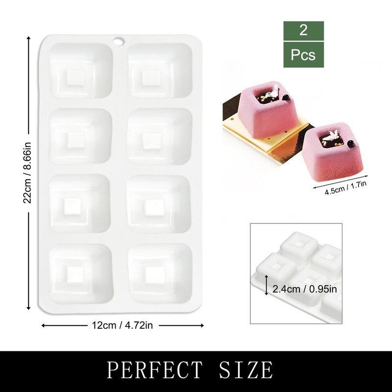 Chocolate Square Silicone Molds for Baking, Savarin Pan Mousse Cupcake 2 Pack... gallery