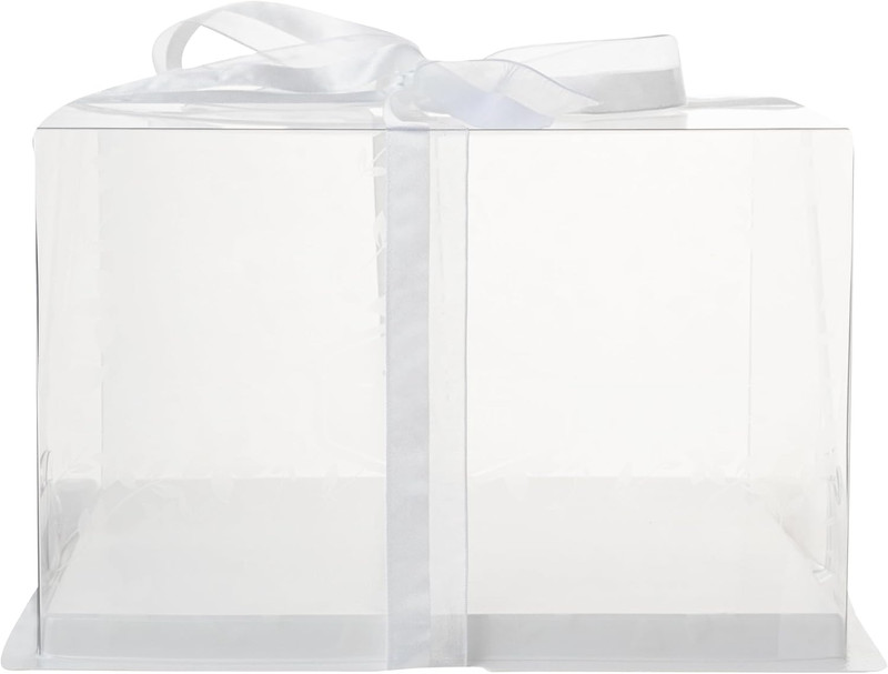 10″ Clear Cake Boxes with Gray Ribbon – Floral Design, 10 Pack, Grease-Free