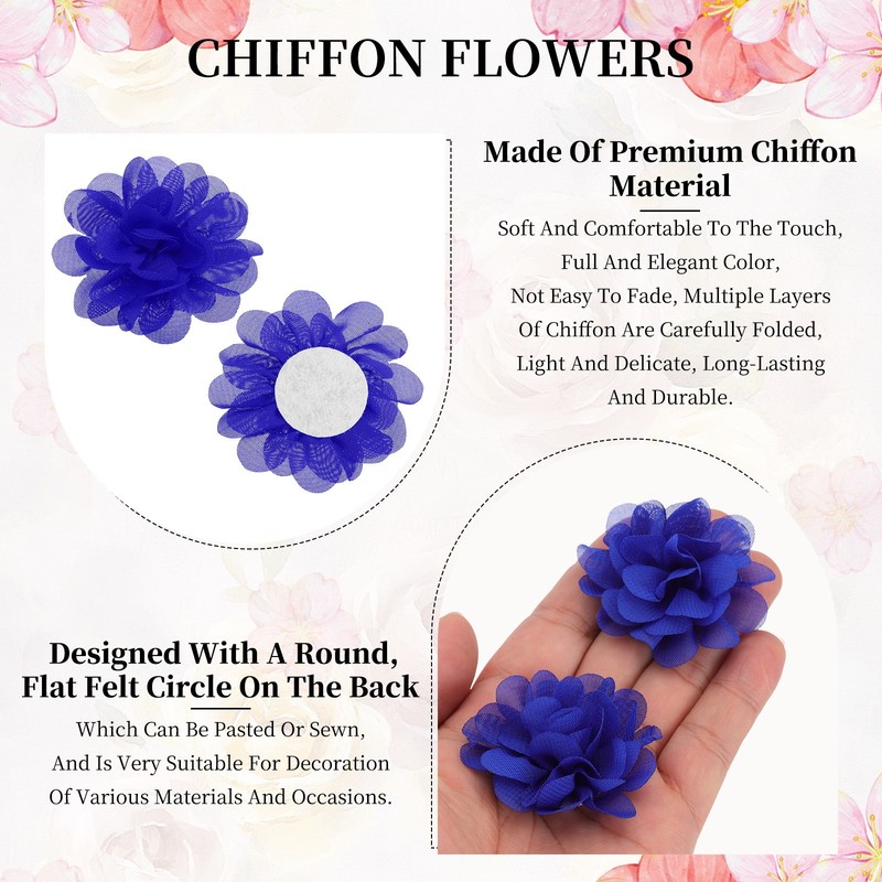 20Pcs 2" Chiffon Flowers Sewing Fabric Flower Appliques for Crafts Blue gallery