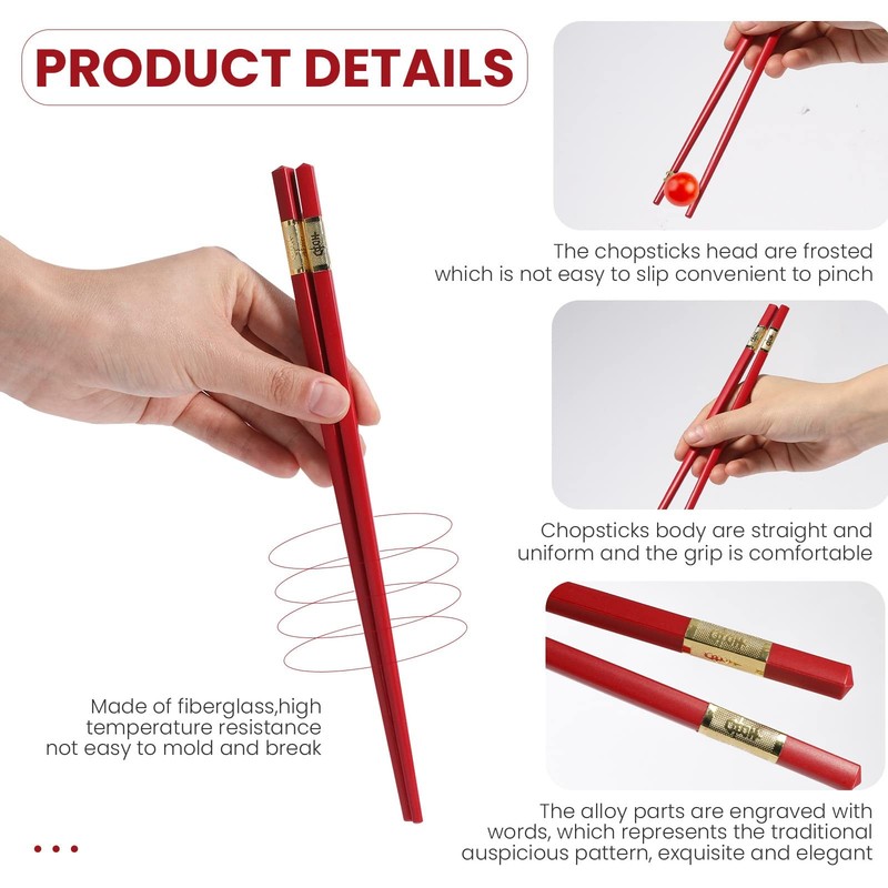 10 Pairs Red Fiberglass Chopsticks 24 CM Reusable Dishwasher Safe Chinese Cho... gallery