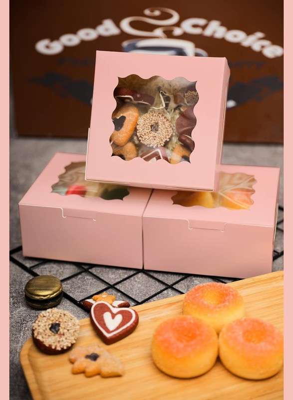 100 PCS Pink Bakery Boxes Window 6x6x3 Inch Macaroon Pastry Cookie gallery
