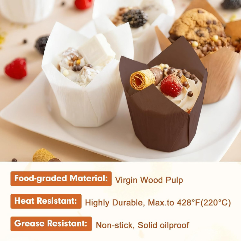 200Pcs Tulip Cupcake Liners for Baking Cups, Excellent Muffin Liners, Unbleached gallery