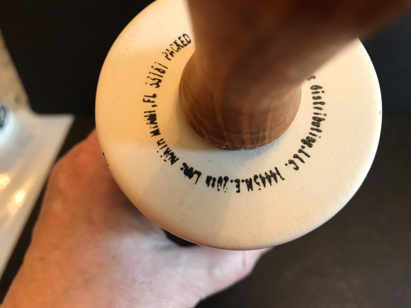 VINTAGE PORCELAIN OR STONEWARE ROLLING PIN, HANDPAINTED APPLES & LEAVES, ABC DIS gallery