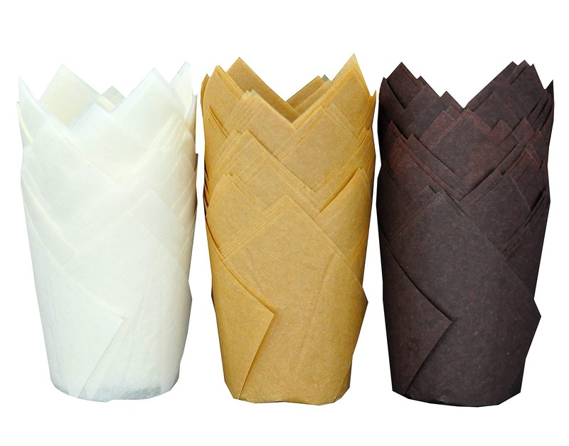 125 PCS Large Greaseproof Paper Wrappers Tulip Baking Cups 21/4×4 Inch 3 Color