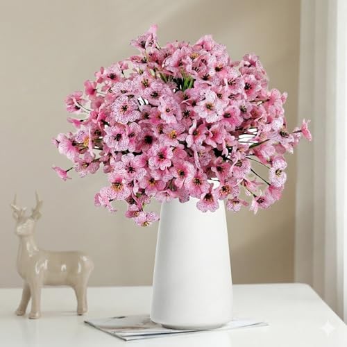 Artificial Mums Flowers for Outdoors, 16 Bundles UV Resistant Fake 16PCS Pink gallery