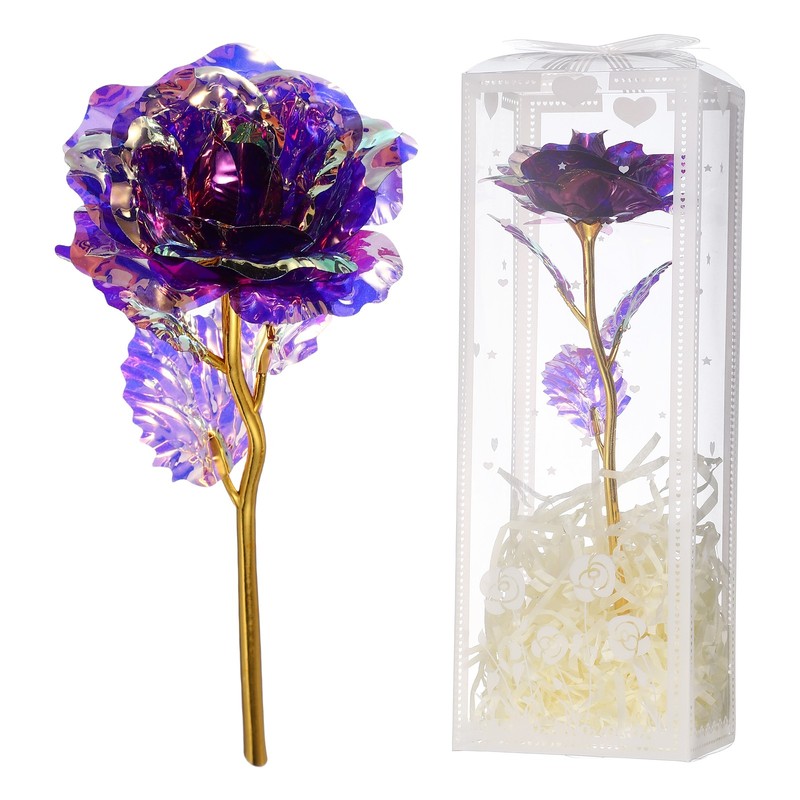 24K Colorful Gold Rose, Artificial Roses Flowers with Gift Box, Purple
