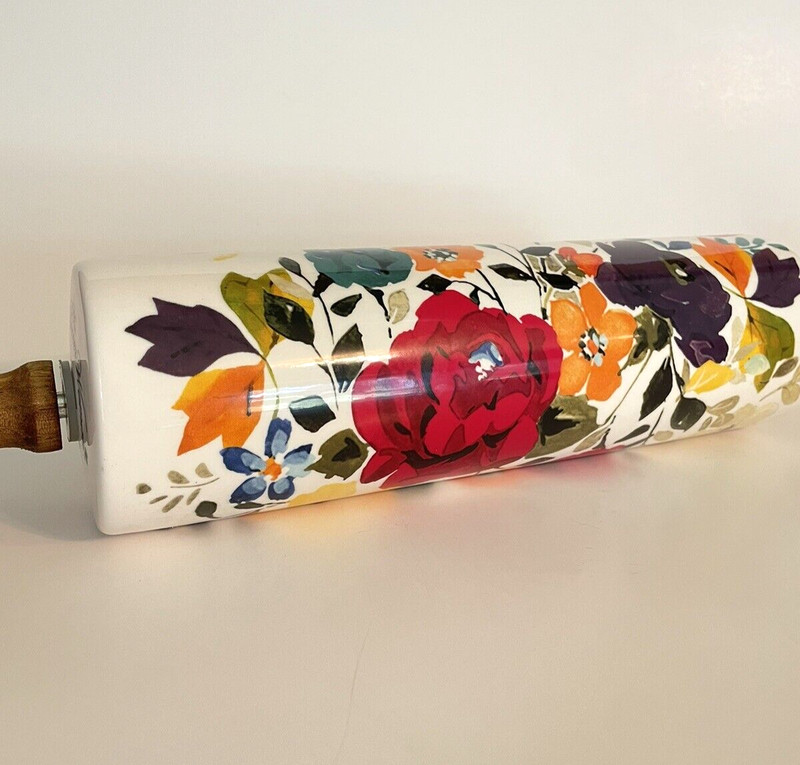 Pioneer Woman Timeless Floral Ceramic Fall Rolling Pin Autumn Bright Flowers gallery