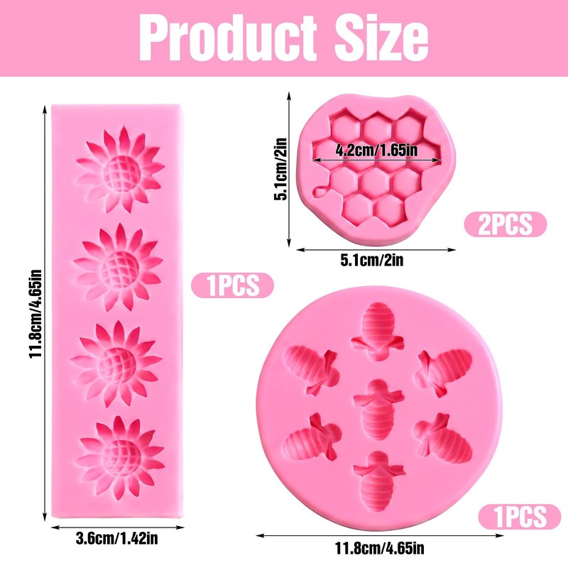 4 Pcs Bumble Bee Silicone Mold, Honeycomb Sunflower Fondant Molds, Bee Mold H... gallery