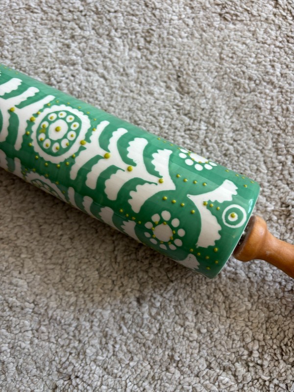 Anthropologie Home Brentanella Green Rolling Pin with 3D Floral Design gallery