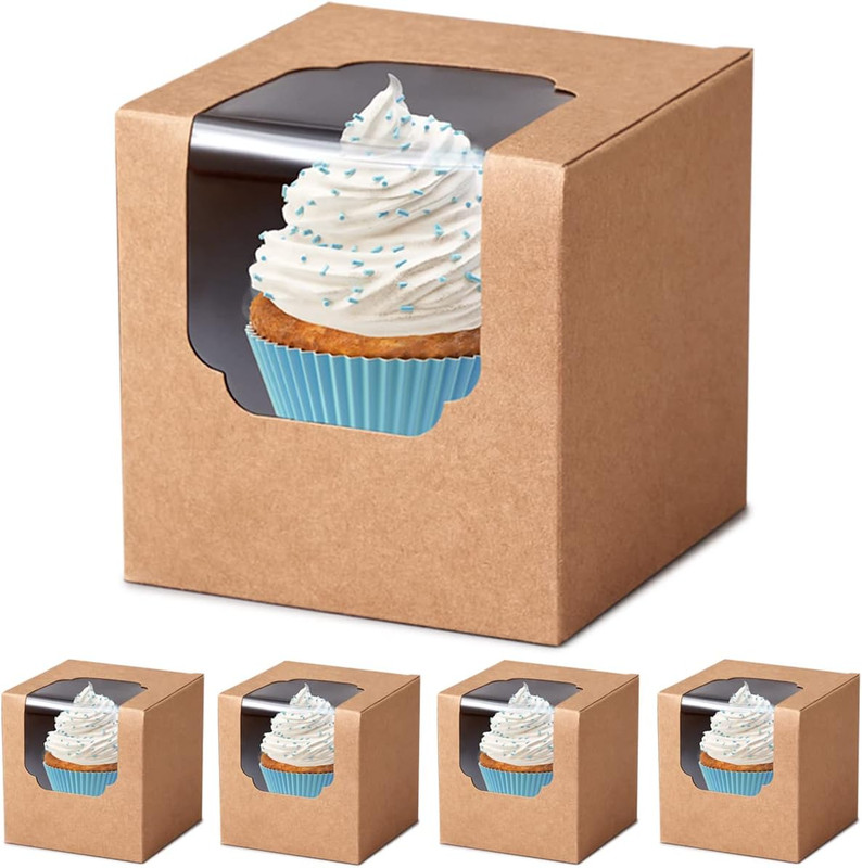 100 Pcs Kraft Brown Cupcake Boxes Individual Bulk Paper Cupcake Containers Singl