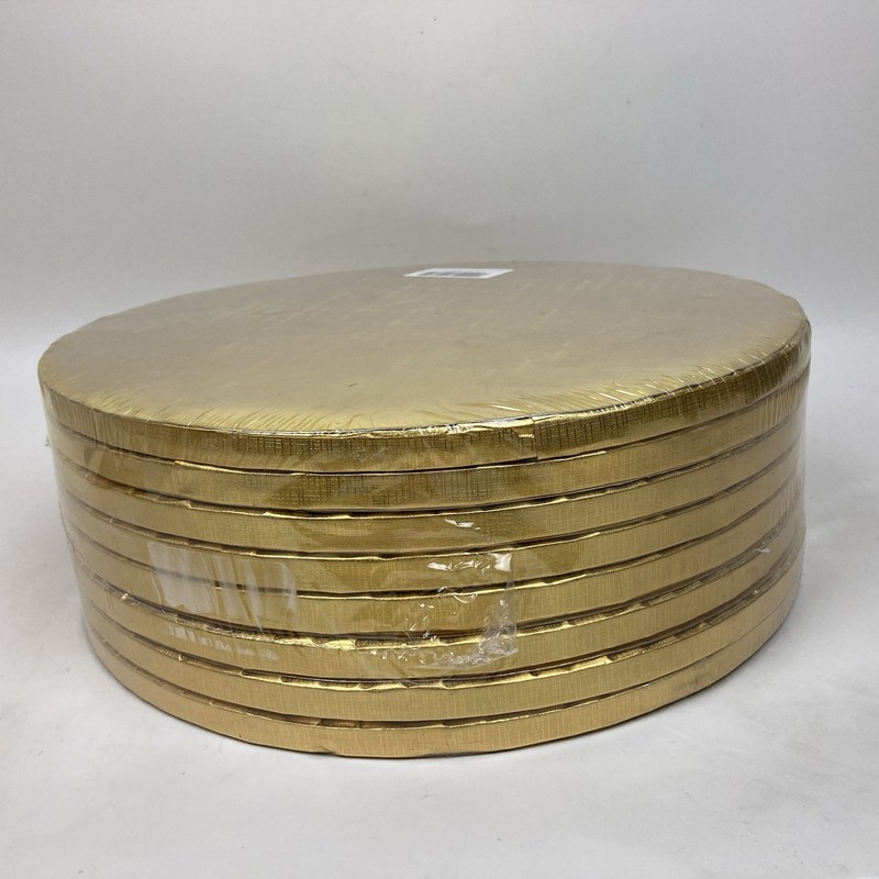 8-Pack Cake Drums Round 12” Straight Edges Gold Corrugated Cardboard