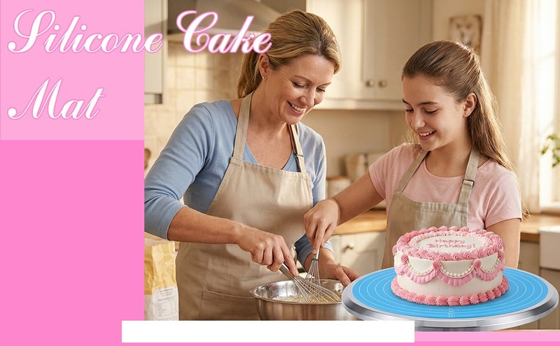 2 PCS 12 Inch Silicone Cake Mat Round Silicone Baking Mat with gallery