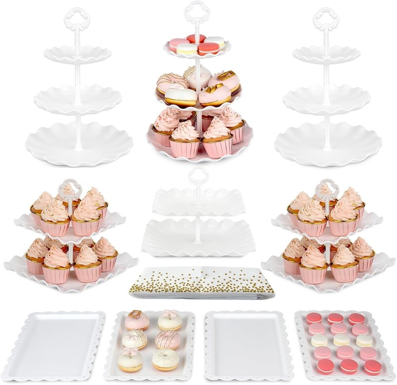 Pack of 10 Cake Stand Set, with 3 x Two-Tier and 3 x Three-Tier Cupcake Stand... gallery