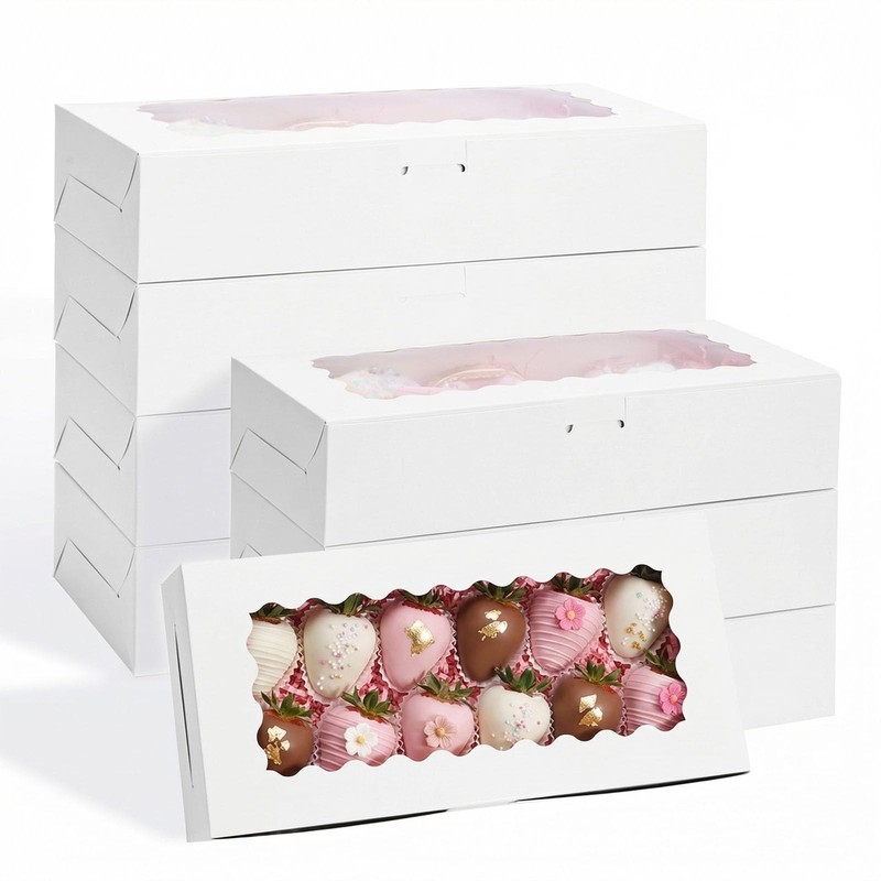 30 PCS 12×5.5×2.6 Inch White Bakery Boxes Window Cookie Cupcake Container