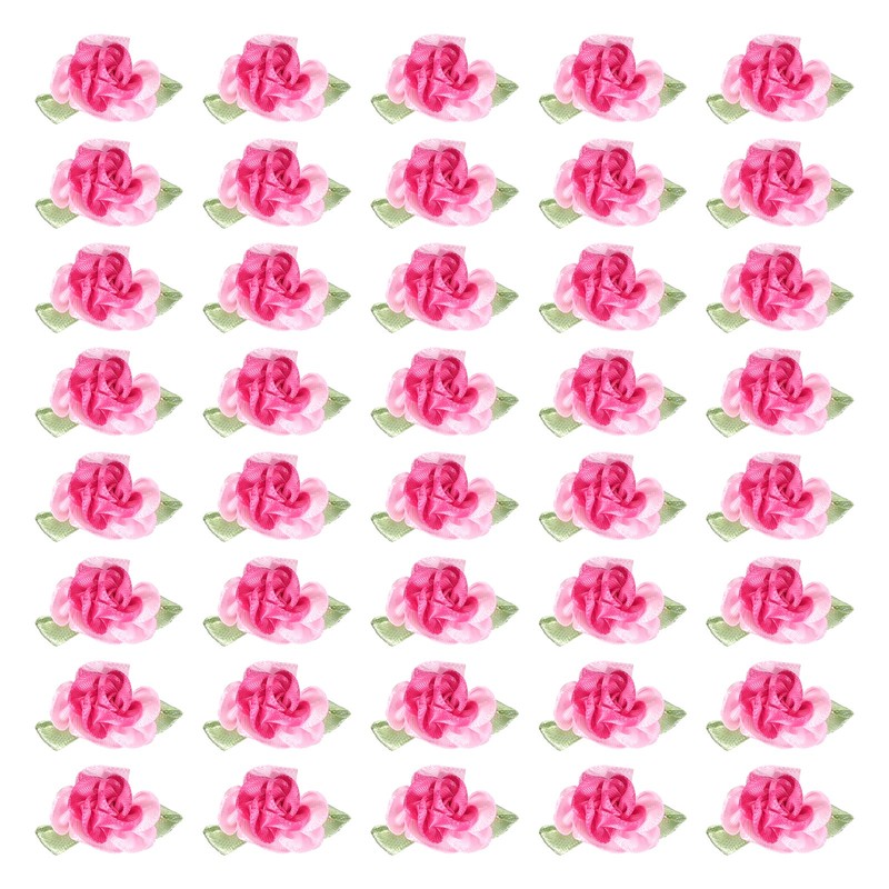 40Pcs 1″ Ribbon Flowers Bows Mini Satin Roses Flowers Rose Red/Pink