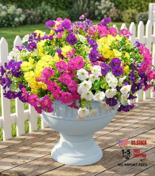 Artificial Flowers Fake Multi Color (3 Fuchsia, 3 Purple, 3 Yellow, 3 White)