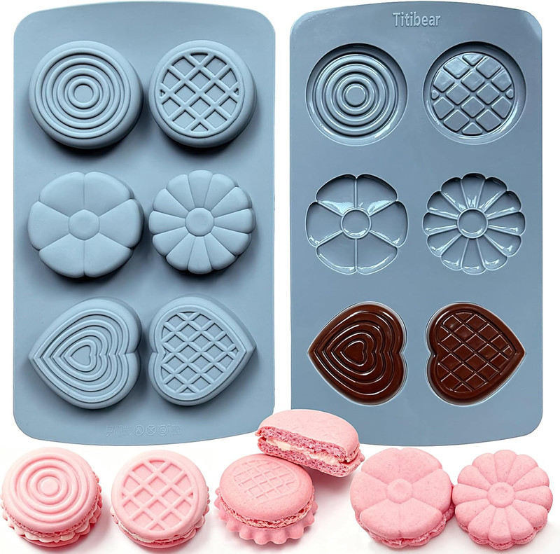 2 Pack Silicone Chocolate Muffin Molds,Round &Heart Shape Baking Pan 6 Cavites F