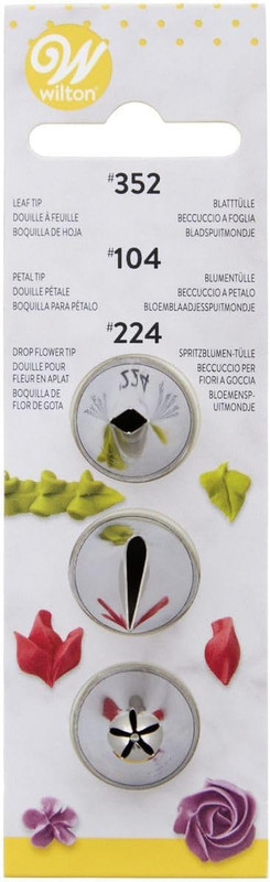 Decorating Tip Set 3/Pkg-#104 Petal/#352 Leaf/#224 Flower