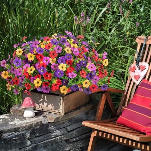 Artificial Flowers for Outdoors Potted 4 Colors(purple Deep Purple Red Yellow) gallery