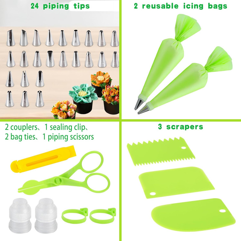 35Pcs Piping Bags and Tips Set with 24 Piping Tips,2 Reusable Pastry Bags 12 Inc gallery
